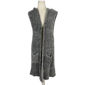 Mia & Tess Sleeveless Longline Open Hoody Cardigan Vest Sweater in Brushed Yarn